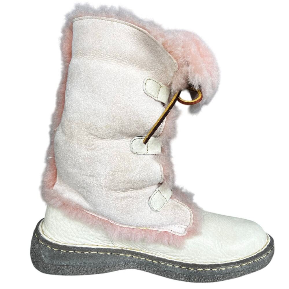Born Women’s Pink Shearling Cream Leather Winter Boots Size US 9 - Picture 4 of 10